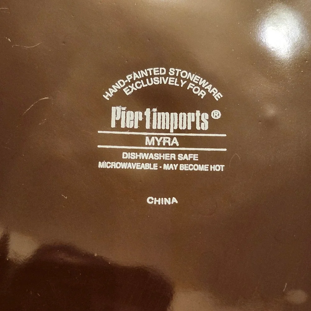 Pier 1 Imports Myra Dinner Plates Set of 2 Hand-Painted Stoneware